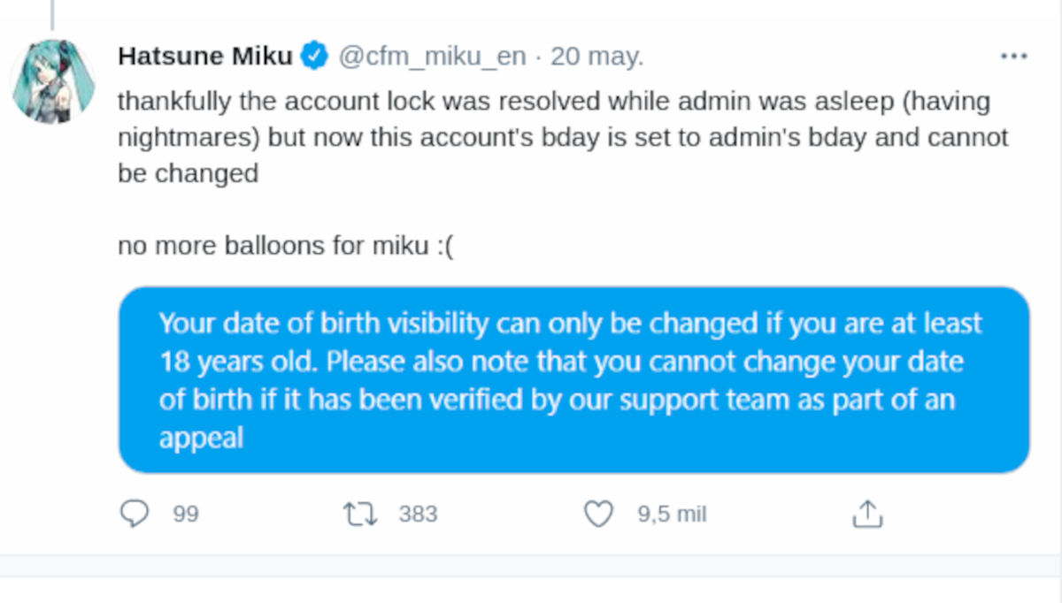 Hatsune Miku quedó fuera de Twitter por un tiempo