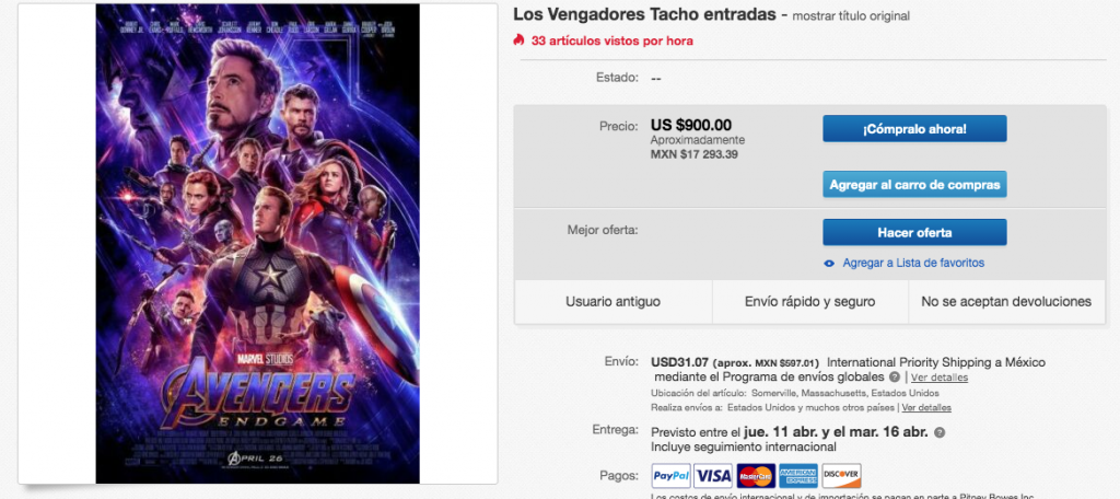 Esto es lo que puede llegar a costar una entrada en reventa para Avengers: Endgame