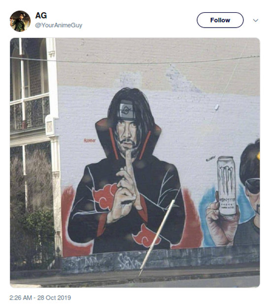 El meme de Akatsuki Keanu Reeves ahora es arte callejero