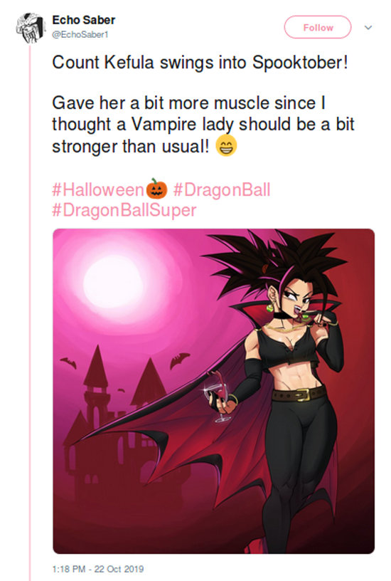 Dragon Ball Super: Kefla se transformó en vampiro para festejar Halloween