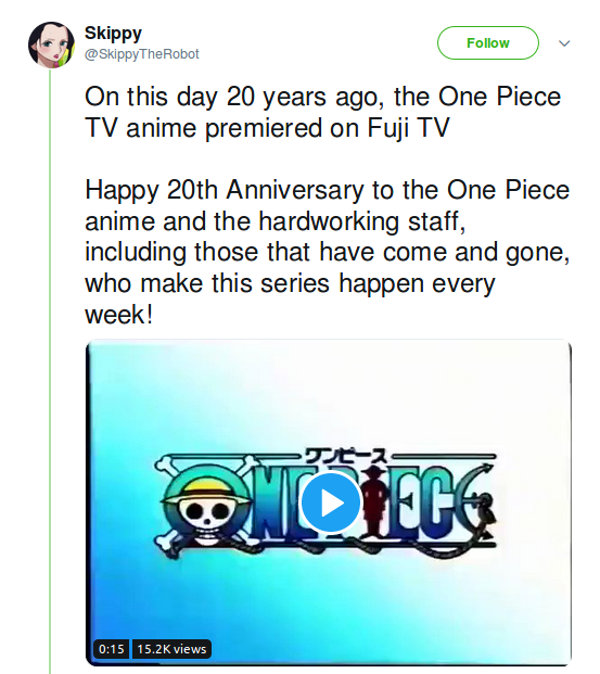 El anime de One Piece cumple 20 años y los fans lo celebran