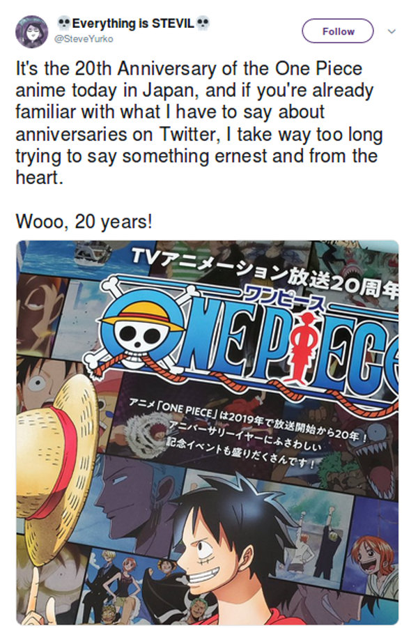El anime de One Piece cumple 20 años y los fans lo celebran