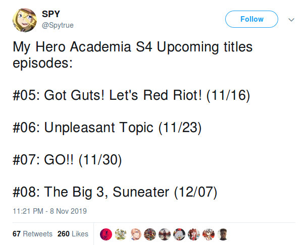My Hero Academia: Se revelan los nombres de más episodios de la Temporada 4