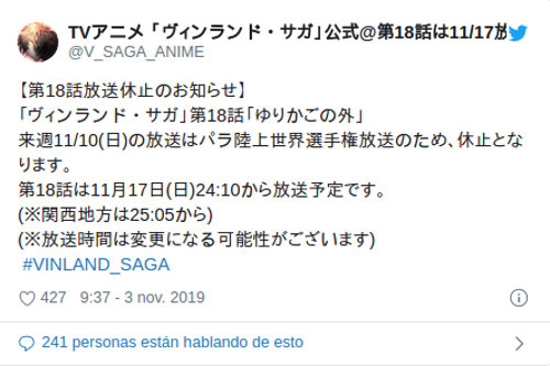 El próximo episodio de Vinland Saga tendrá un retraso