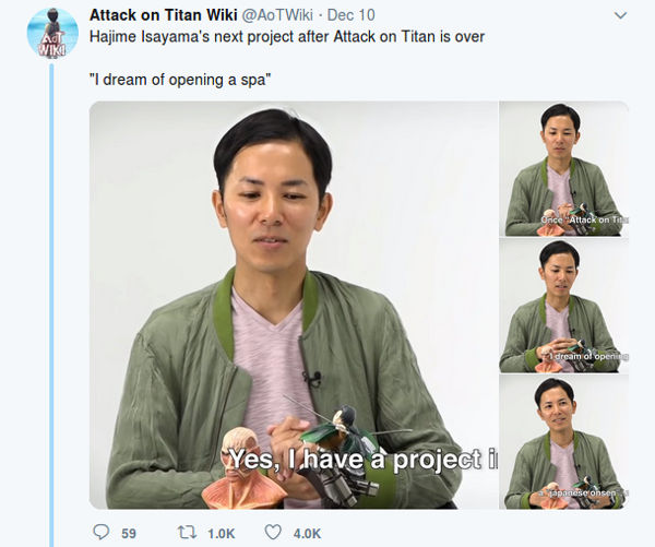 Creador de Attack on Titan revela qué hará cuando termine la serie