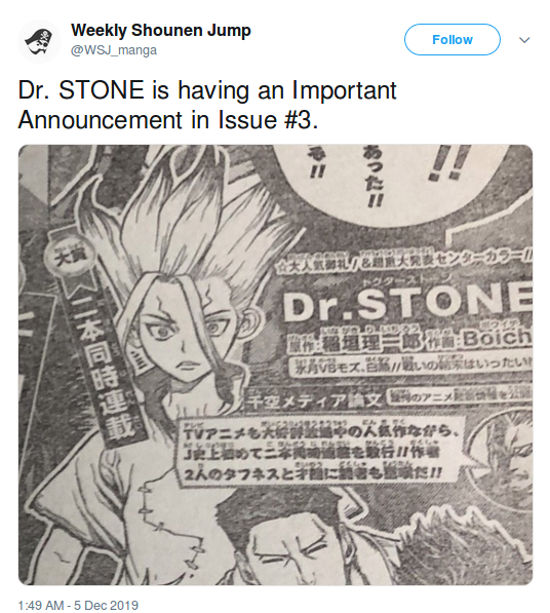 Dr. Stone tendrá un anuncio especial la próxima semana