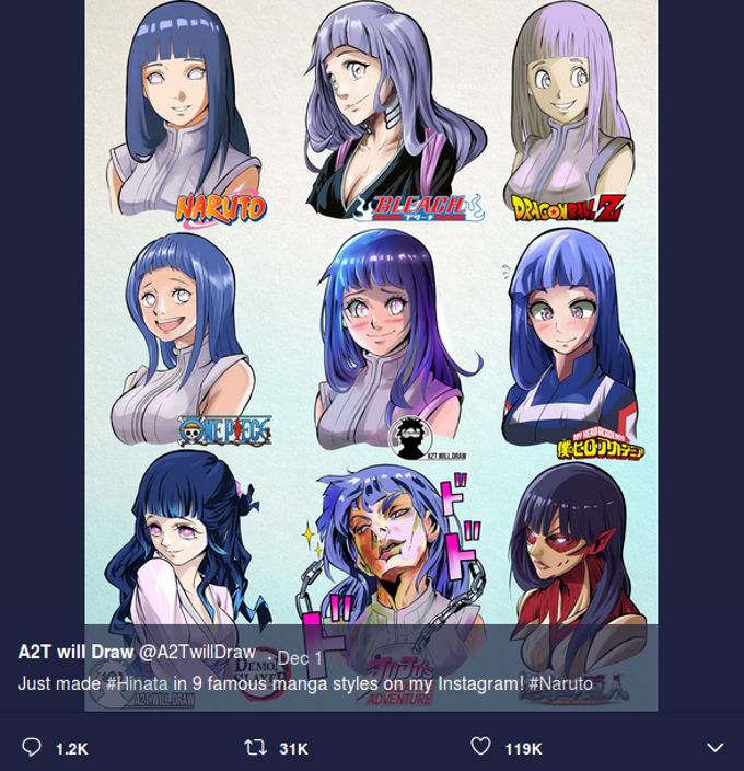 Así se ve Hinata de Naruto en Dragon Ball, One Piece y más