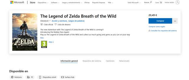 The Legend of Zelda: Breath of the Wild 'llega' a la tienda de Microsoft, pero es fraude