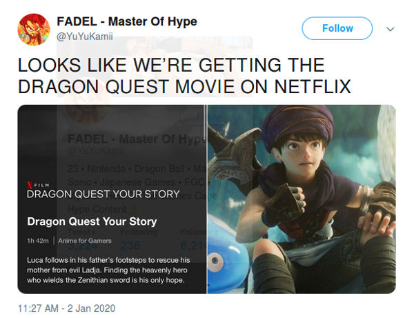 La película CGI de Dragon Quest llegará a Netflix
