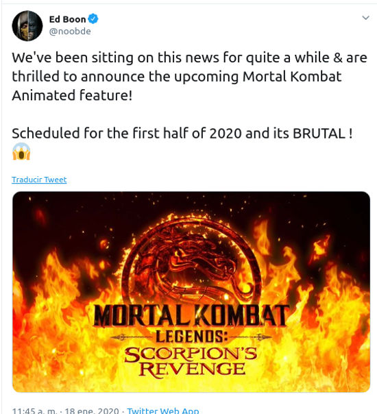 La nueva película de Mortal Kombat será BRUTAL, dice cocreador de los juegos
