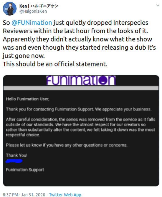 Funimation cancela Interspecies Reviewers y los fans reaccionan