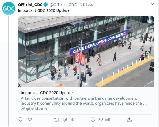 Es oficial: Cancelan GDC 2020, ¿E3 podría ser el próximo?