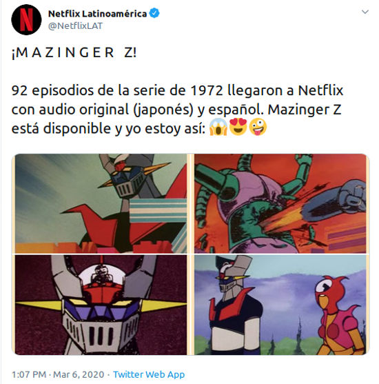 El anime original de Mazinger Z regresa a Netflix