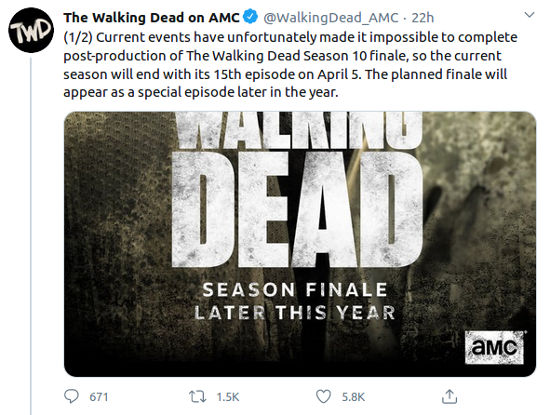 The Walking Dead se retrasa por el coronavirus y los fans estallan en Twitter