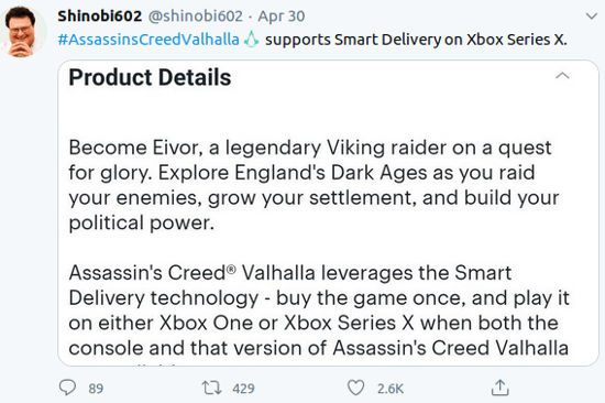 Si compras Assassin's Creed Valhalla para One, obtendrás el de Series X gratis