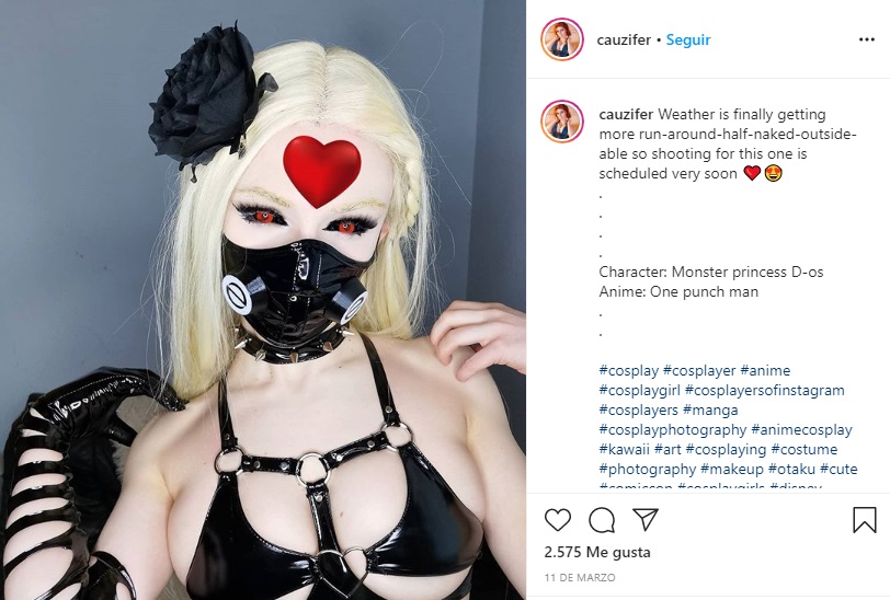 Captura de Instagram de la cosplayer Cauzifer con el traje de Do-S de One Punch Man