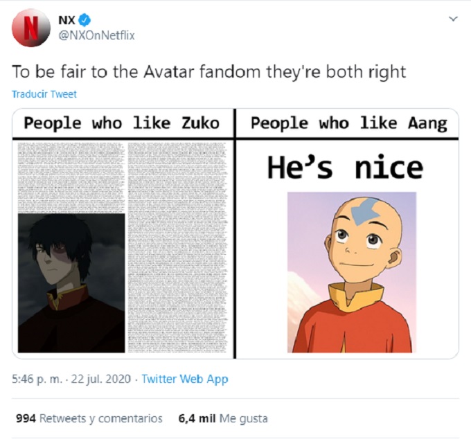 Comparación de fans de Zuko y Aaang de Avatar