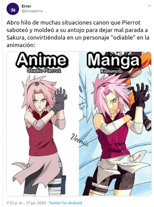 Naruto: Defienden a Sakura y resaltan diferencias del manga y anime