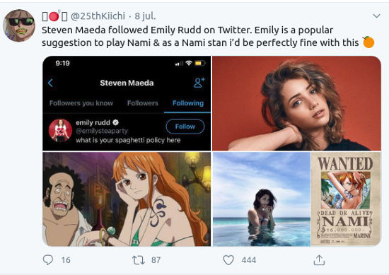 Emily Rudd podría ser Nami en la serie live-action de One Piece