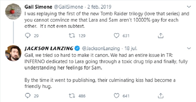 Tweet sobre Tombr Raider y Lara Croft Lesbiana
