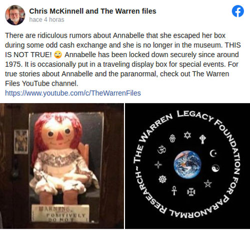 Falso que Annabelle escapara, dice nieto de Ed Warren