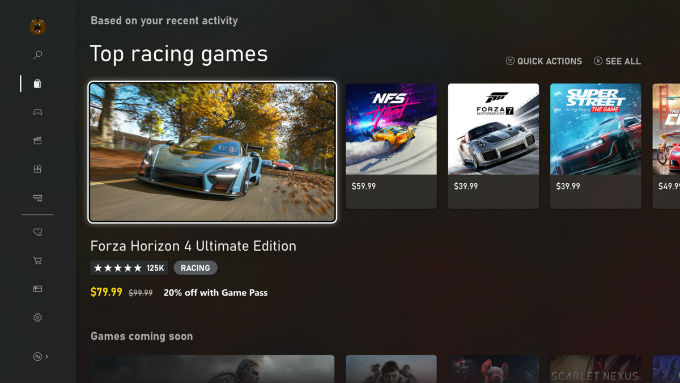 Interfaz de la tienda de Xbox Series X