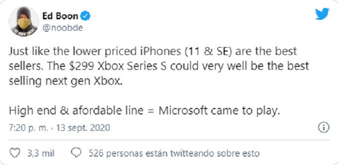 Tweet de Ed Boon sobre Xbox Series S 