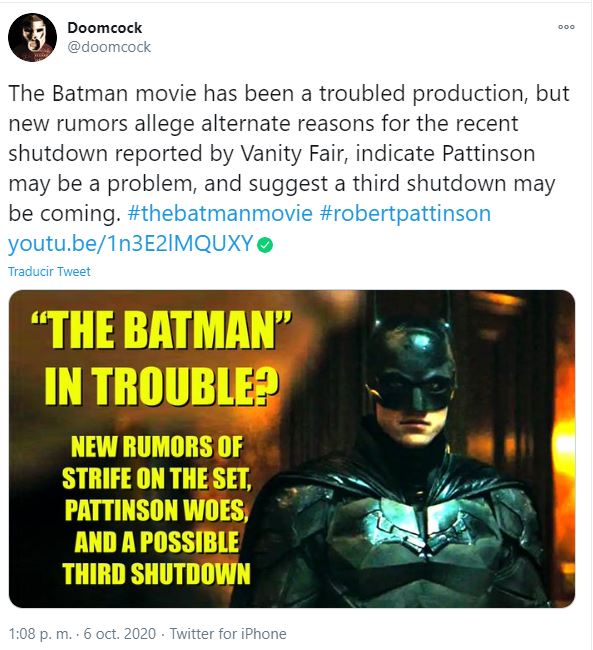 Robert Pattinson es el problema en el set de The Batman.