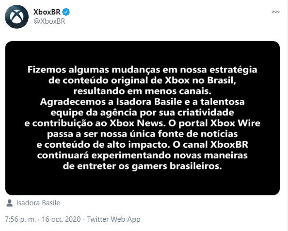 La respuesta de Xbox Brasil ante el despido de Basile.