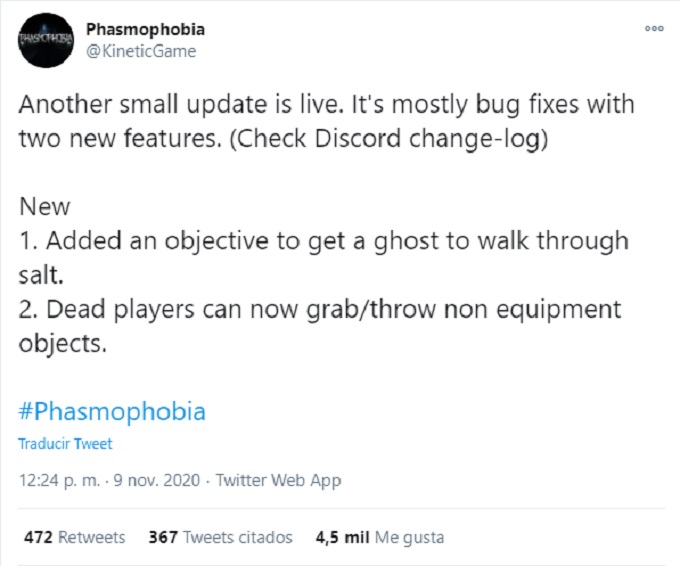 Phasmophobia Actualizaciones