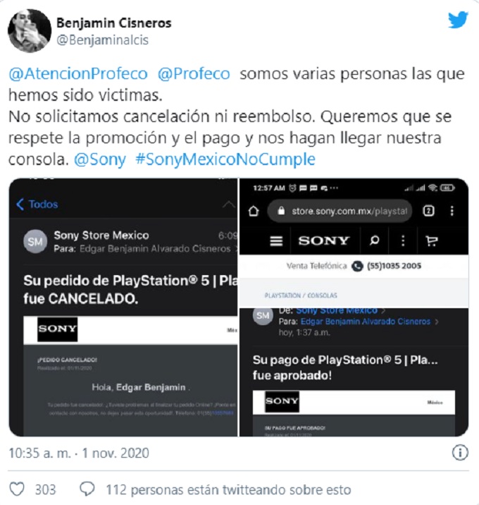 Queja por compra de PlayStation 5 en Twitter