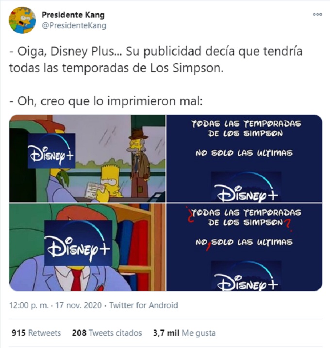 Meme de que Los Simpson no estan en Disney Plus