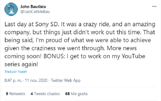 Mensaje de desarrollador aclarando que abandono el proyecto de Sony