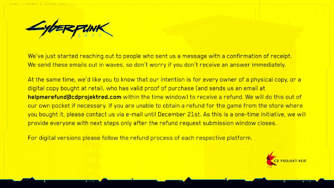 Game Planet no te reembolsará Cyberpunk 2077, pero CD Projekt podría hacerlo