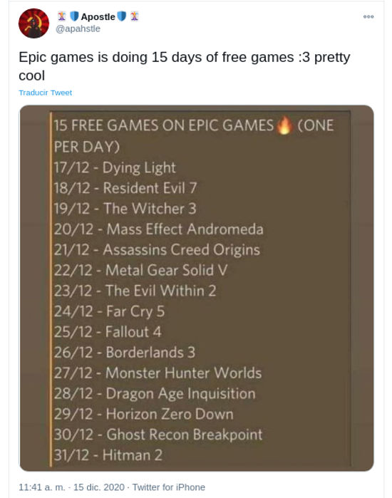 La lista filtrada de juegos gratis de Epic Games Store podría ser falsa