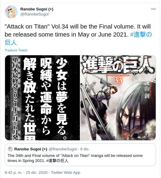 El último volumen de Shingeki no Kyojin ya tiene mes de salida