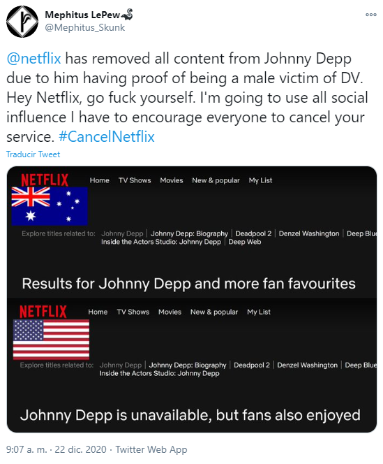 Netflix elimina todo el contenido con Johnny Depp de su plataforma