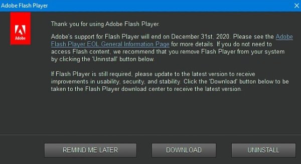 Adobe Flash Player dice adiós con el 2021