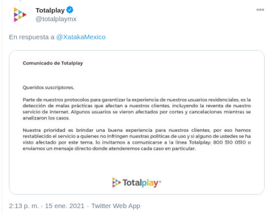 Totalplay regresa servicio a usuarios en México