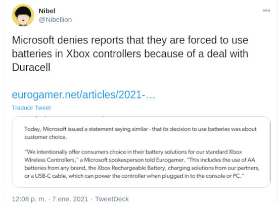 Xbox niega lo del trato de las pilas Duracell
