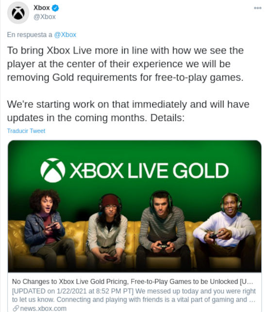 No necesitarás Xbox Live Gold para juegos Free-to-Play