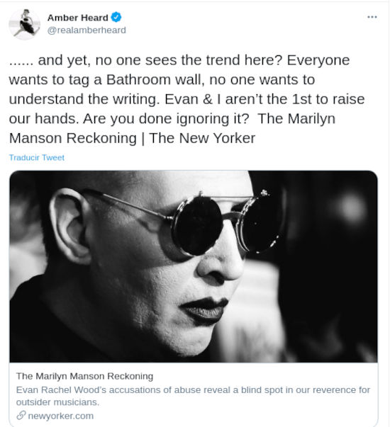 Amber Heard pide ‘cancelar’ a Marilyn Manson