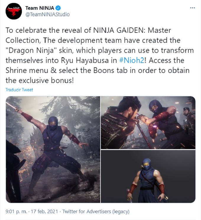 Ninja Gaiden Contenido en Nioh 2