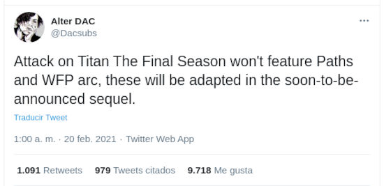 Shingeki no Kyojin no terminaría con esta temporada