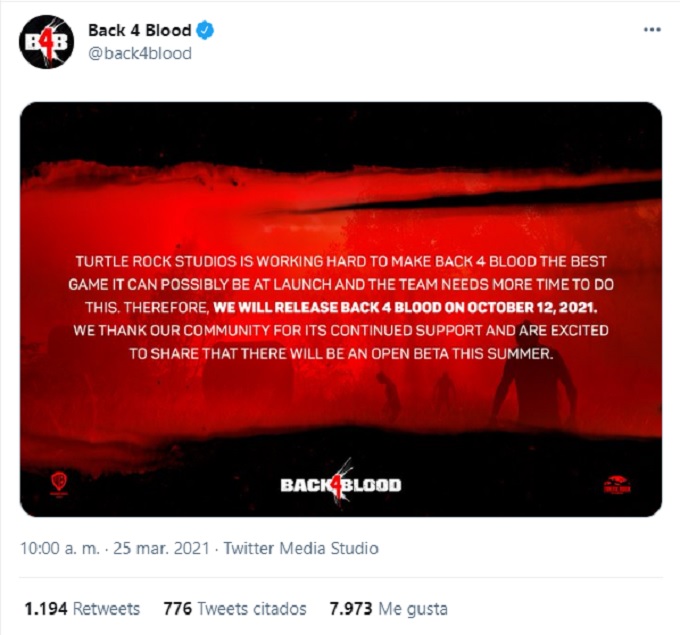 comunicado Back 4 Blood