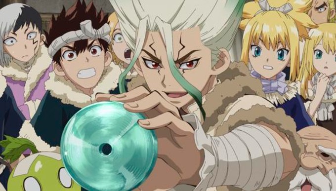 Dr. Stone con un disco de vidrio