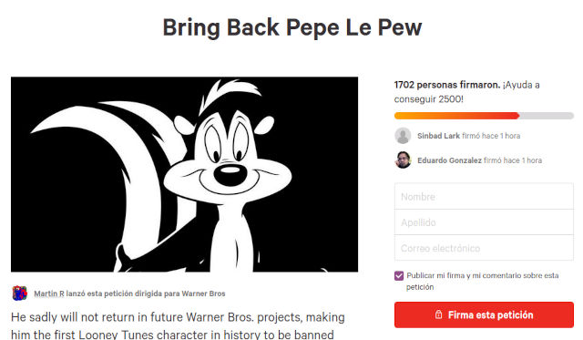 Crean petición para apoyar a Pepe Le Pew
