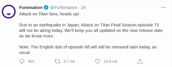 Shingeki no Kyojin es retrasado por terremoto en Japón