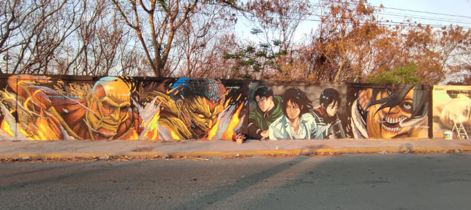 Pintan mural de Shingeki no Kyojin en México