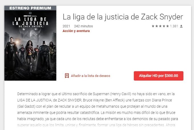 Snyder Cut de Justice League en Google Play